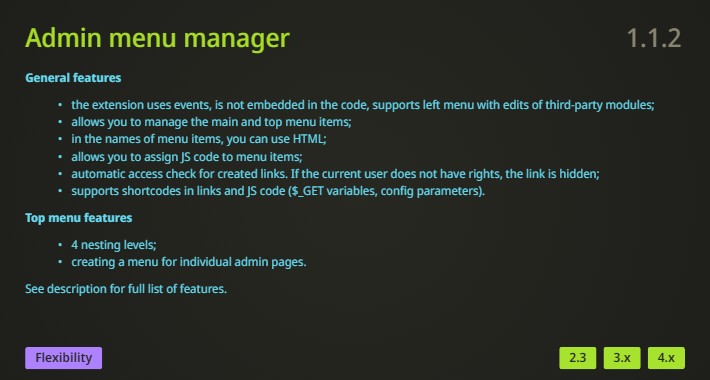 Admin menu manager