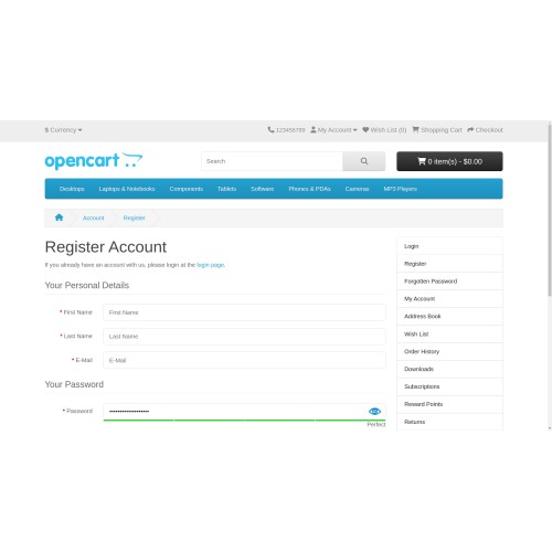 Opencart password strength checker