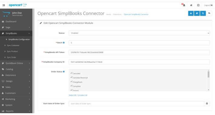 OpenCart SimplBooks Connector