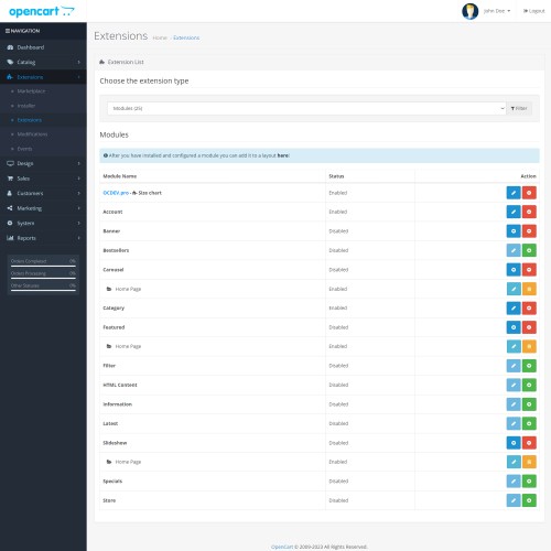 OpenCart OCDEV.pro Size Chart for Opencart 2.x 3.x