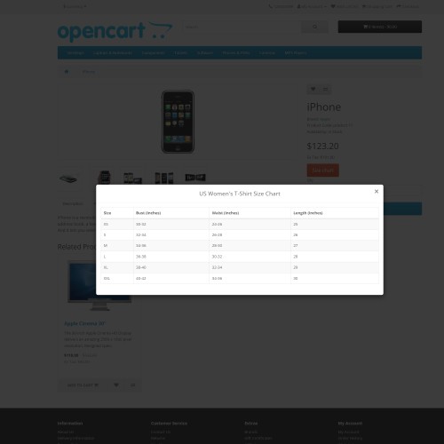 OpenCart OCDEV.pro Size Chart for Opencart 2.x 3.x