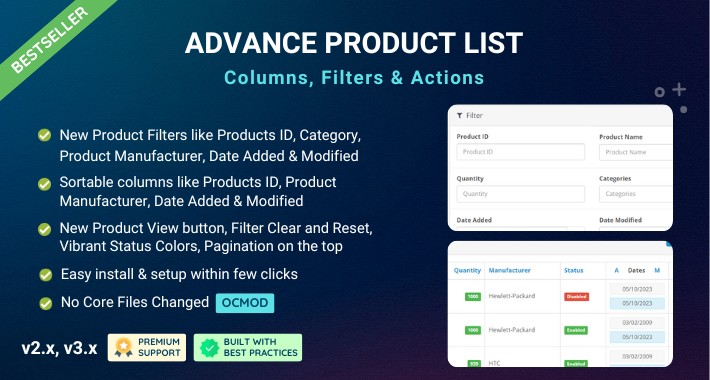 Advance Product List - Columns & Filters