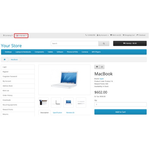 Opencart different images for each language