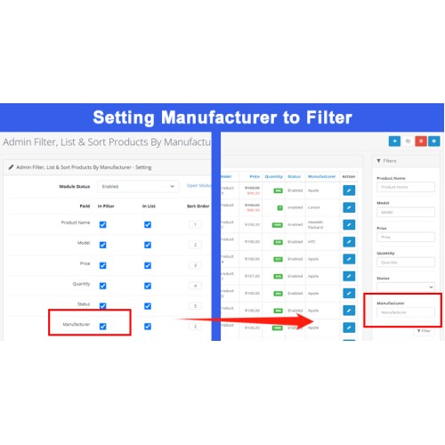 OpenCart - Admin Filter, List & Sort Products By Manufacturer