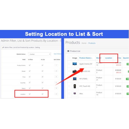 OpenCart - Admin Filter, List & Sort Products by Location