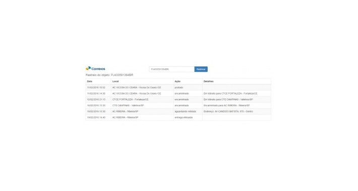 Rastreamento dos Correios com Link para OC 3.0.3.8