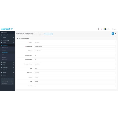 OpenCart - Authorize.Net (AIM) For OpenCart 4