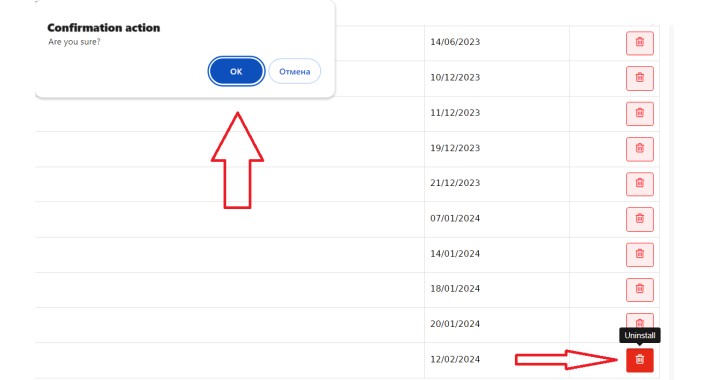 Confirm to remove module