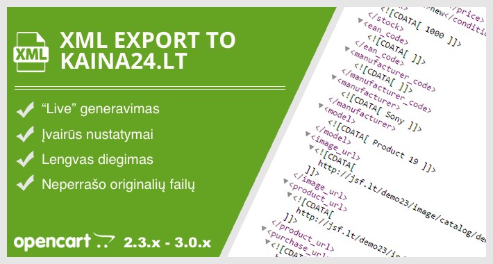 XML prekių eksportas į kaina24.lt / XML export to kaina24.lt