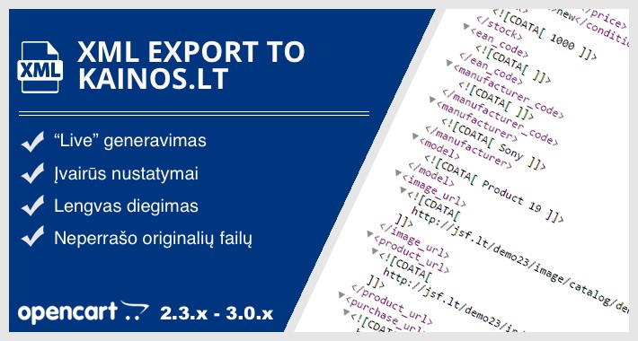 XML prekių eksportas į kainos.lt / XML export to kainos.lt