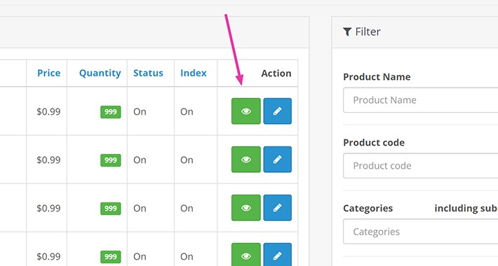 Admin Product, Category, Manufacturer, Information Link Button