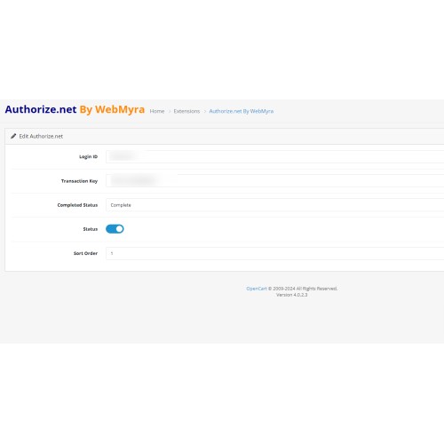 OpenCart - WebMyra: Authorize.net Payment Gateway