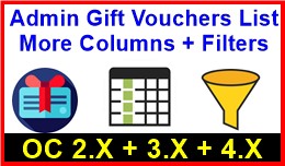 Admin Gift Vouchers List More Columns + Filters