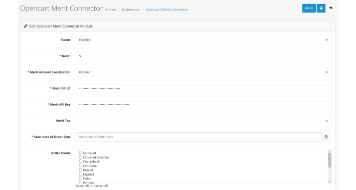 Opencart Merit Connector