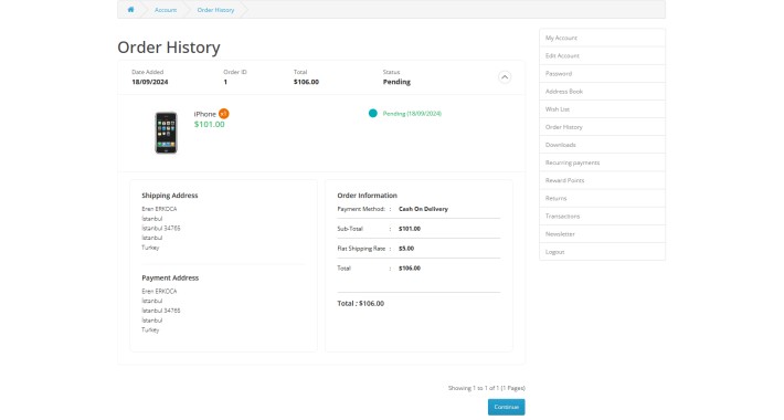 Order History Layout