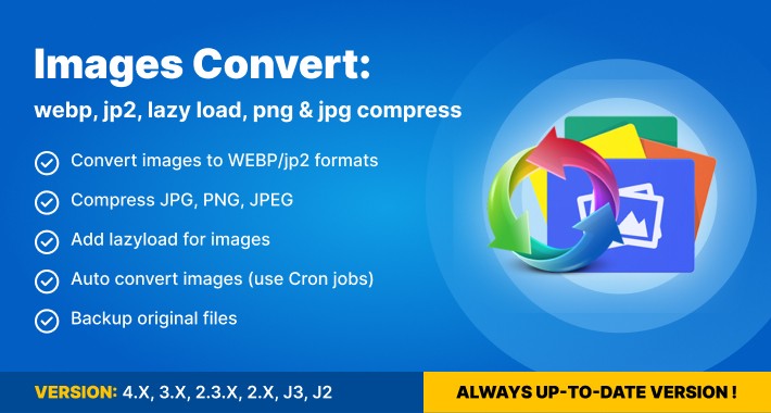 Images Convert: webp, jp2, lazy load, png & jpg compress