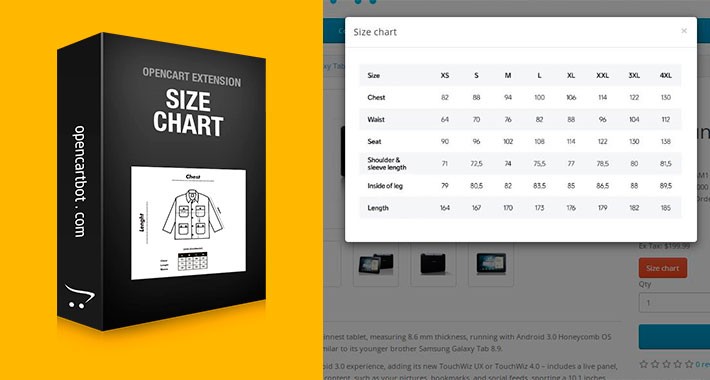 Size Chart Extension for OpenCart