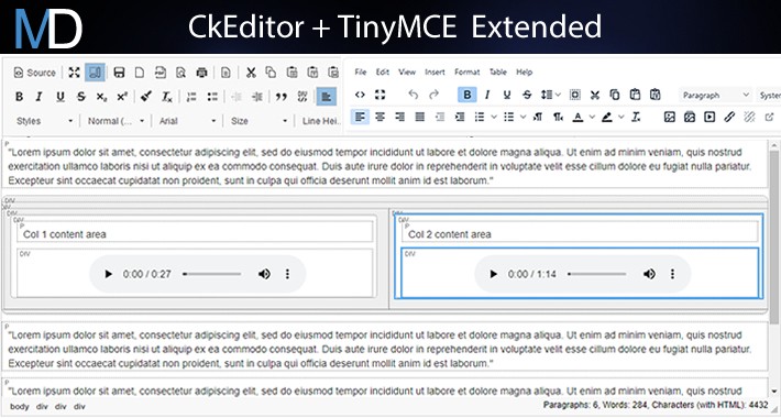 CkEditor + TinyMCE Extended HTML Editors