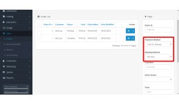 Order List Filters by Payment and Shipping Method