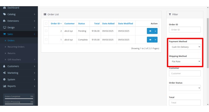 Order List Filters by Payment and Shipping Method Order List Filters by Payment and Shipping Method