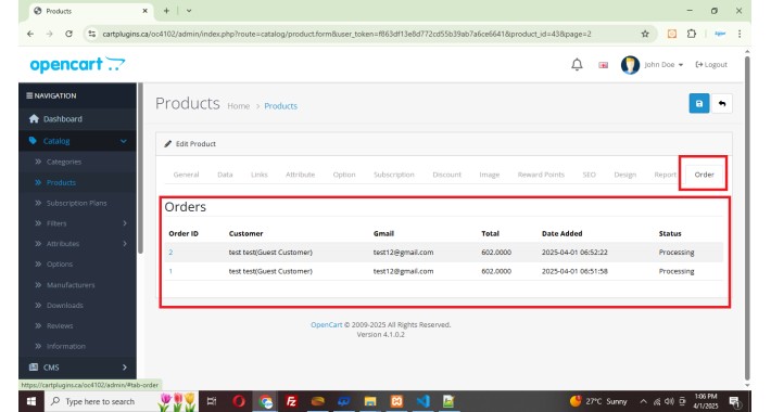 see order product wise or customer order history