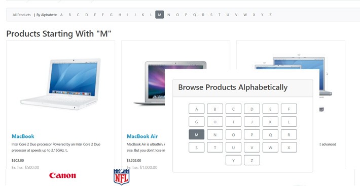Alphabetical Product Filter | Browse Products by Alphabets