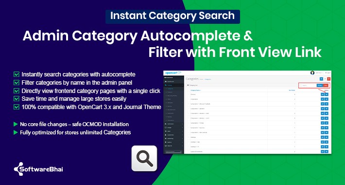 Admin Category Search Autocomplete, Filter with Front View Link