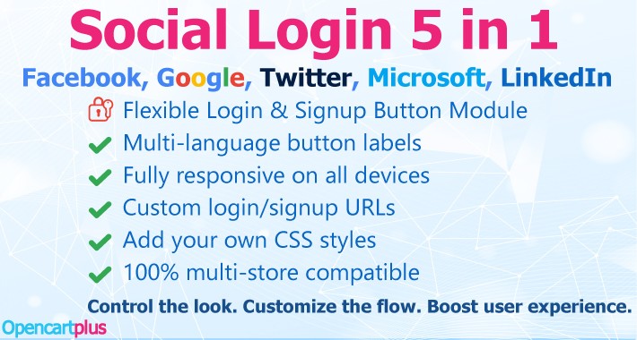 Social Login  — Facebook, Google, Twitter, Microsoft, LinkedIn