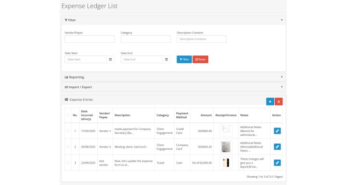 Expense, Ledger Management with file uploader