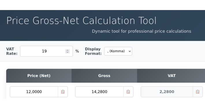 Price Gross-Net Calculation Tool