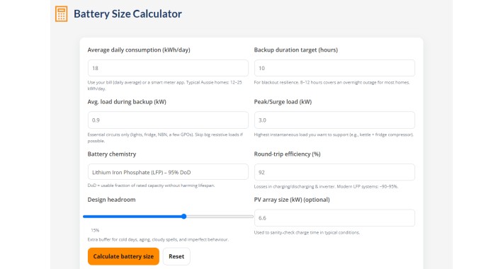 Solar Battery Size Calculator