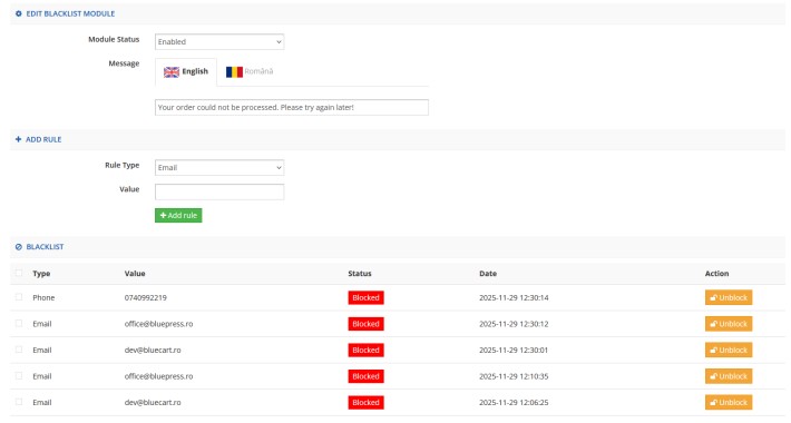 Blacklist – Block Customers by Email or Phone Journal3