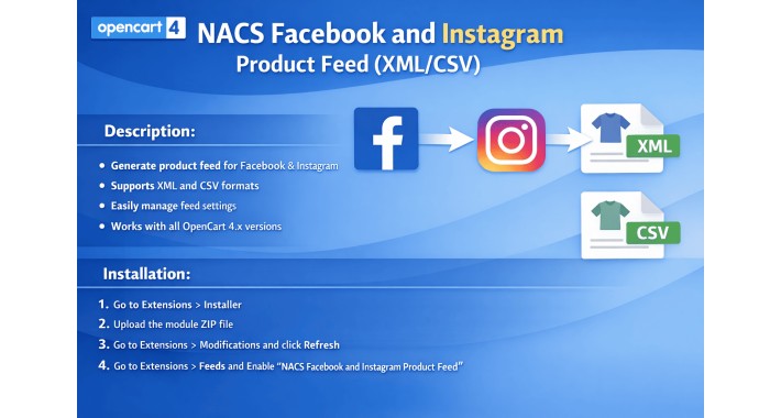 NACS Facebook and Instagram Product Feed XML CSV - Opencart 4