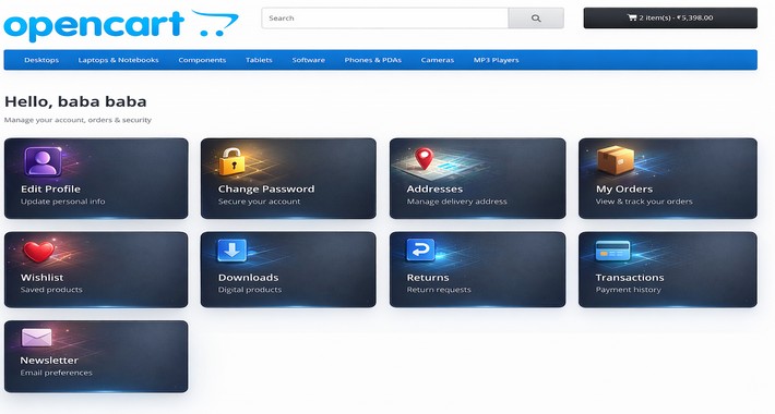 Customer Unique Dashboard, opencart user dashboard pro