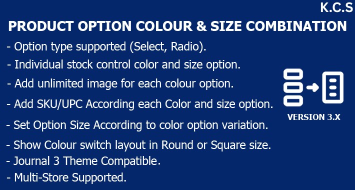 Product Option Color & Size Combination For OpenCart