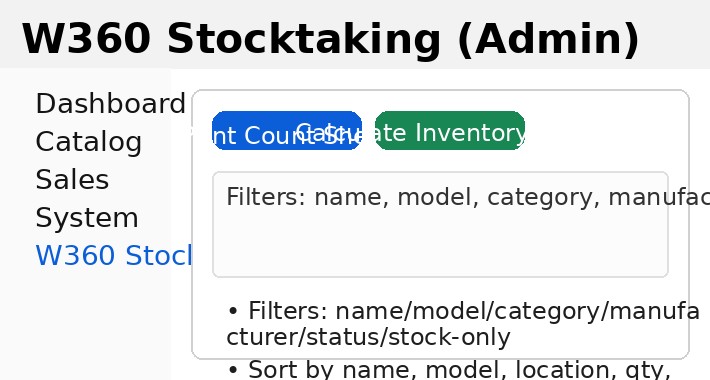 W360 Stocktaking - Product Count Sheet + Inventory Value