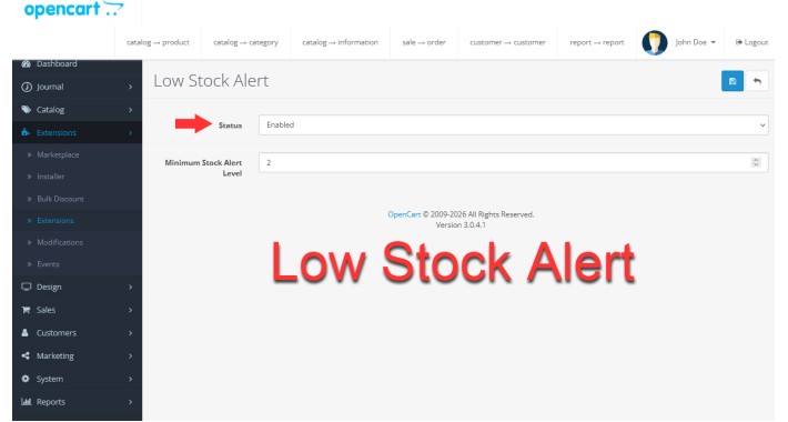 Low Stock Alert OC3.x