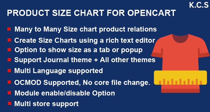 Product Size Chart for OpenCart