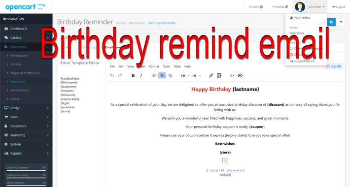 Birthday Reminder emails OC3