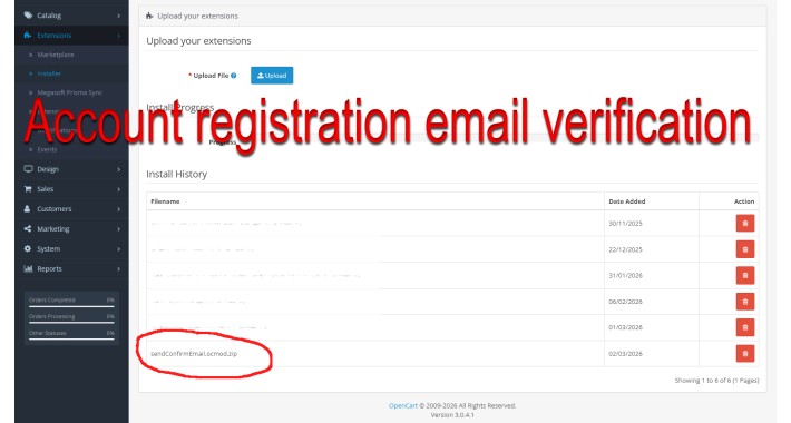 Account registration email verification OC3