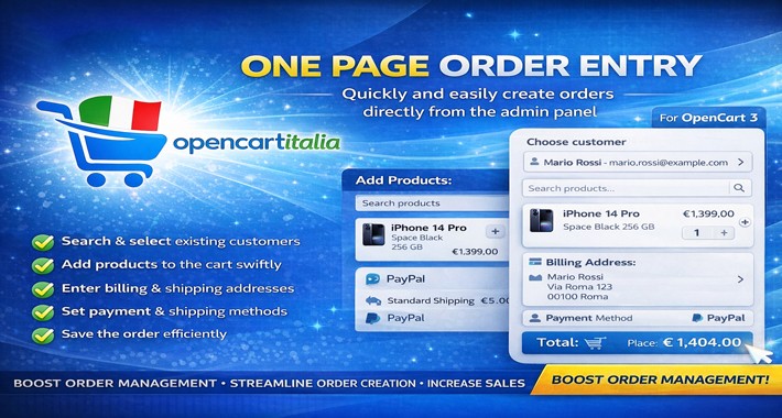 One Page Order Entry PRO – Quotes, PDF, BoxNow OpenCart