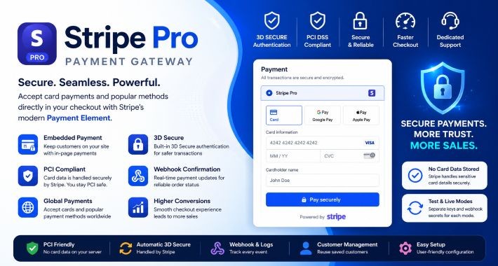 Stripe Pro – Embedded Payment Gateway with 3D Secure