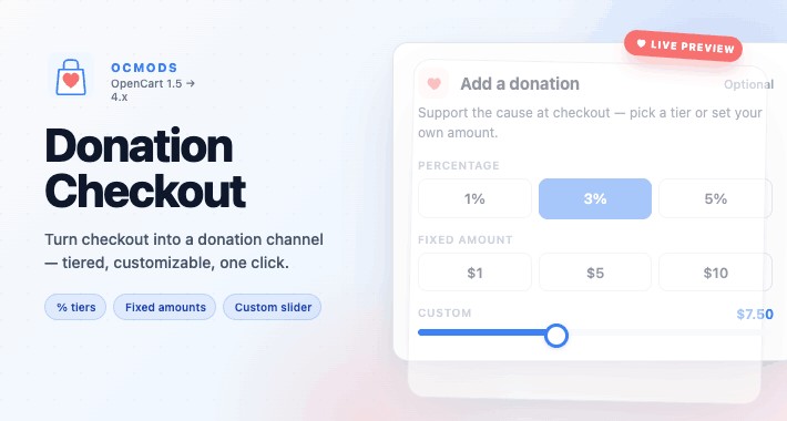 Donation Checkout - Tiered Charity Widget for OpenCart