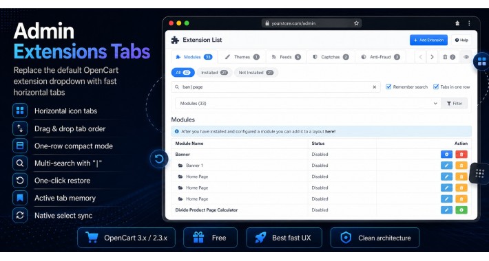 Admin Extensions Tabs - tabs instead of dropdown