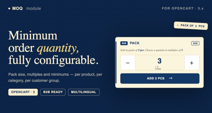 MOQ and Order Step — Minimum Order Quantity for OpenCart 3 MOQ and Order Step — Minimum Order Quantity for OpenCart 3