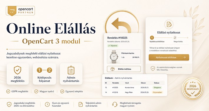 Online Elállás OpenCart 3 modul