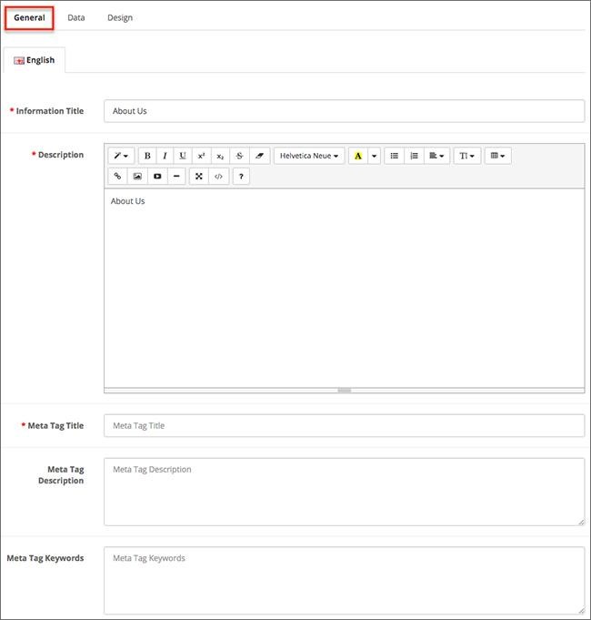 General tab of the About Us page
