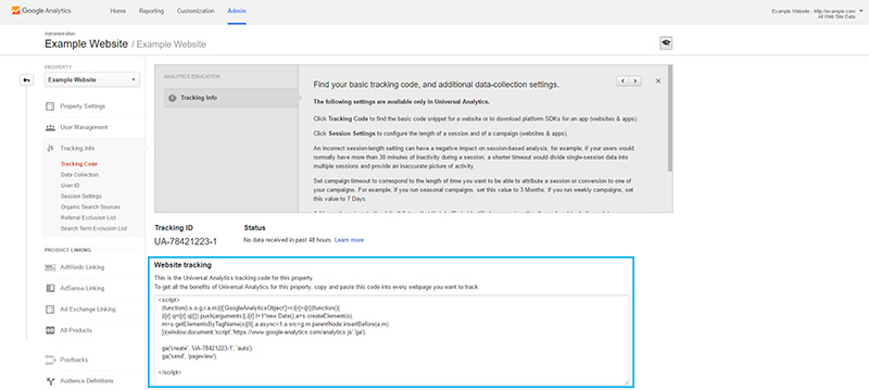 Copy & paste your new Google Analytics tracking code