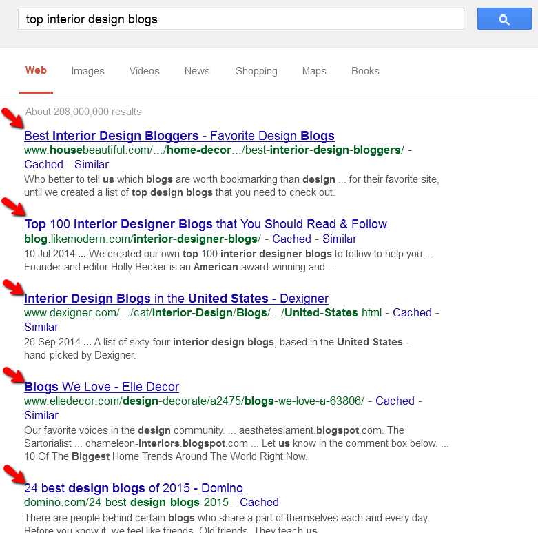 Top interior design blogs search example