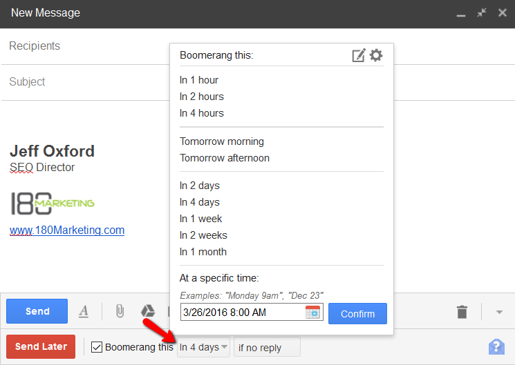 Boomerang for Gmail outreach tool